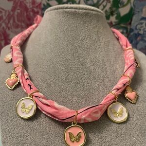 Pink Butterfly Boho Charm Bandana Necklace - Ready for Spring!! 🌺🌸🌼🦋